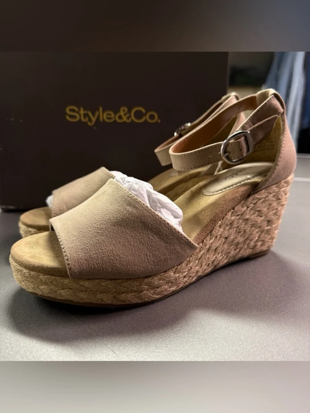 Style‎ & Co Women's Beige Seleeney Wedge Sandals Shoe Size 6M NWB